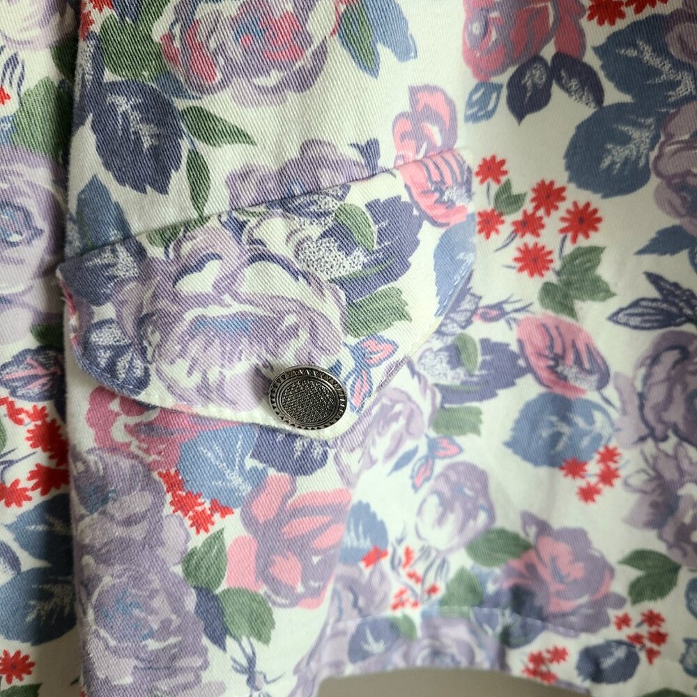 Vintage Atmosphere 100% cotton cropped floral jacket design asymmetrical zipper. - Picture 4 of 11